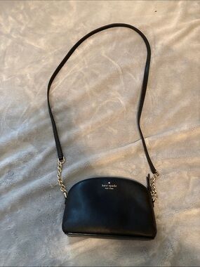 kate spade Black Leather Crossbody with Gold Chain Accents